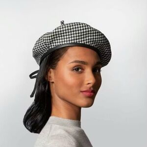 Eric Javits Wool Kate Beyonce Grammys Beret Hat Black & Cream Houndstooth NEW